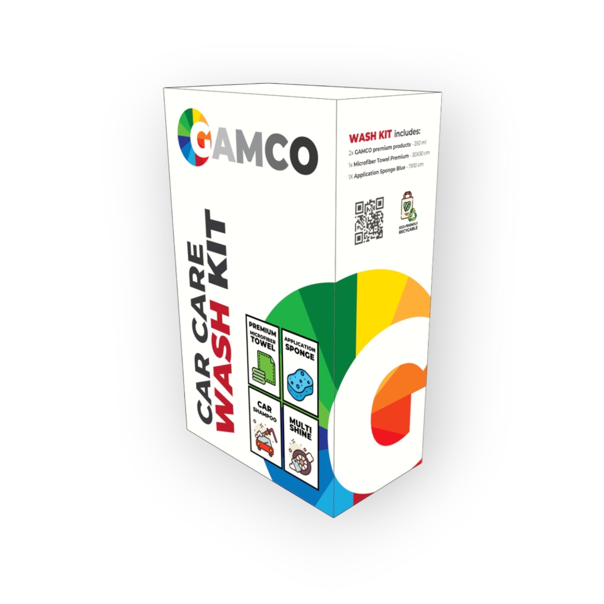 GAMCO Store Car Care Wash Kit includes car shampoo, microfiber towel, application sponge, and tire shine.