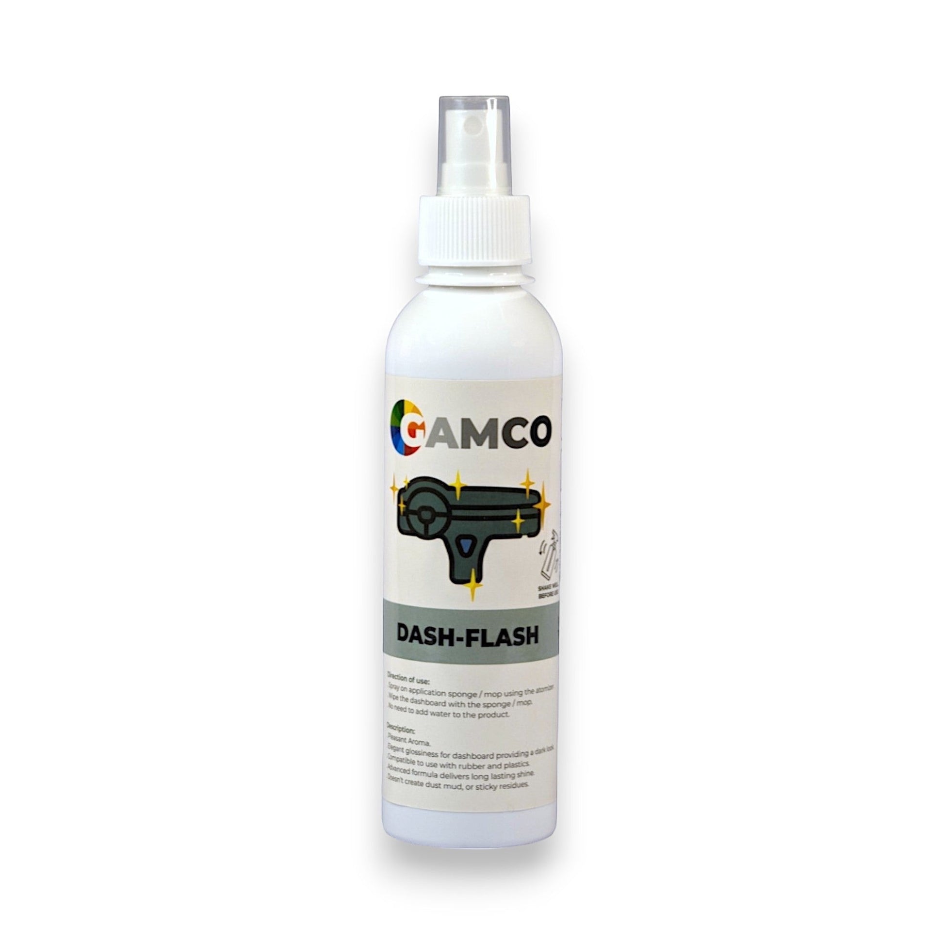 GAMCO Store Dash-Flash interior car protectant spray for dashboards and plastic surfaces, providing a brilliant shine.