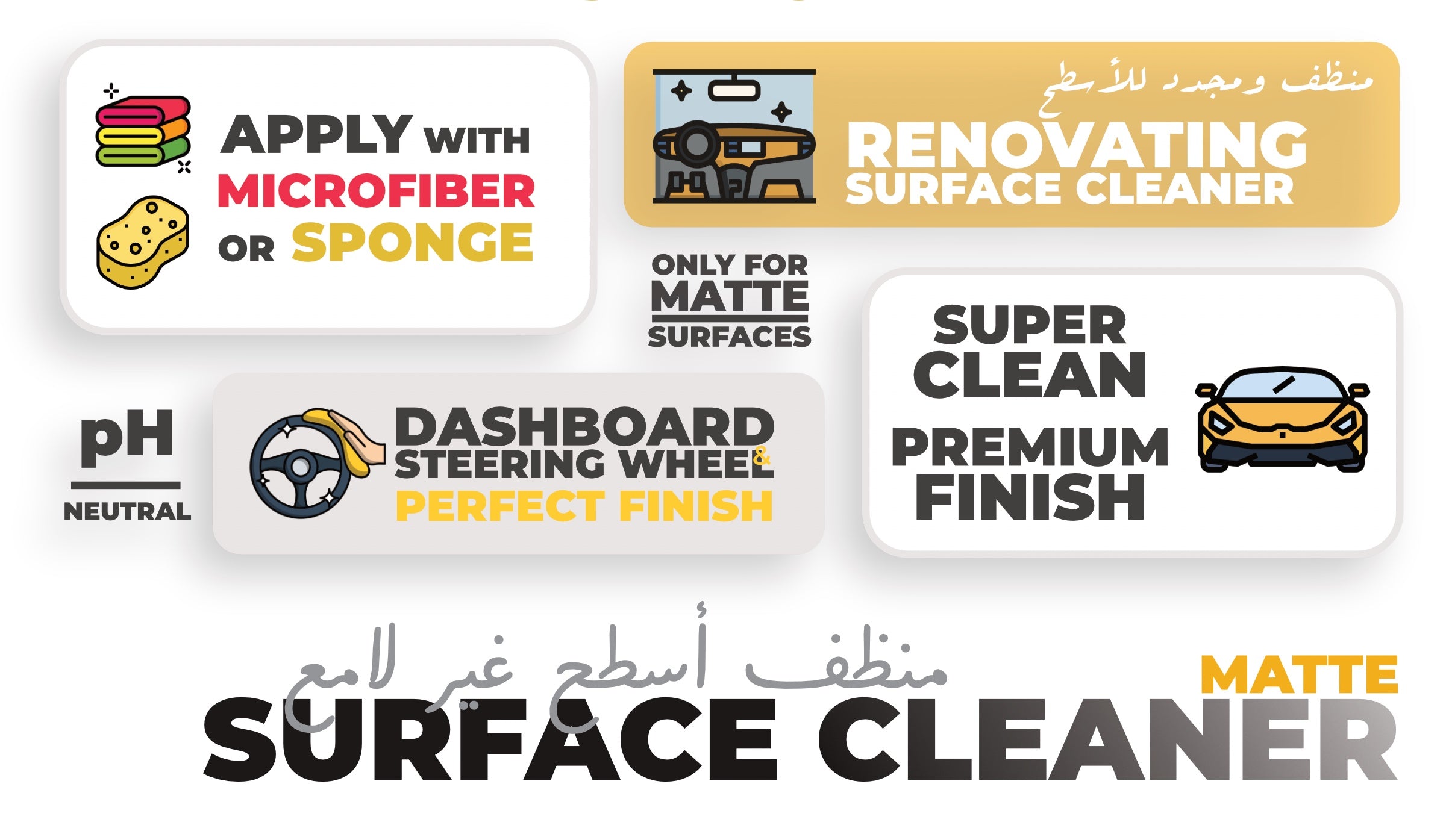 GAMCO Store Multi-Clean Dashboard and Steering Wheel cleaner for matte surfaces. pH neutral formula.