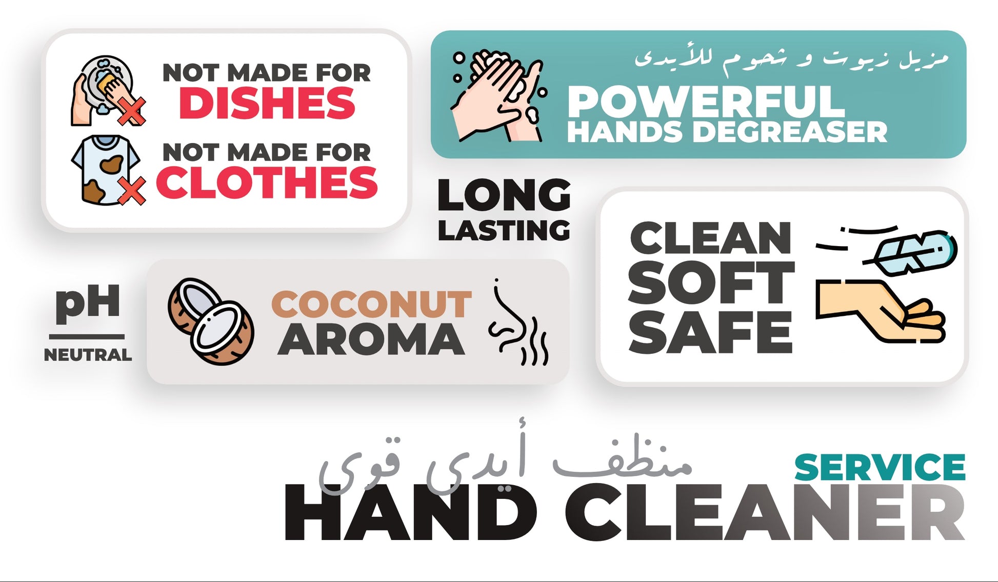 GAMCO Store Hand Wash HD: powerful degreaser, pH neutral, coconut aroma, clean, soft, safe. Not for dishes or clothes.
