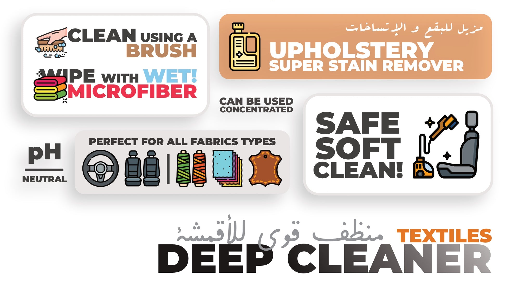 GAMCO Store Multi-Clean upholstery cleaner for fabric, leather, and alcantara. Safe, soft, and pH neutral formula for furniture and car interiors.