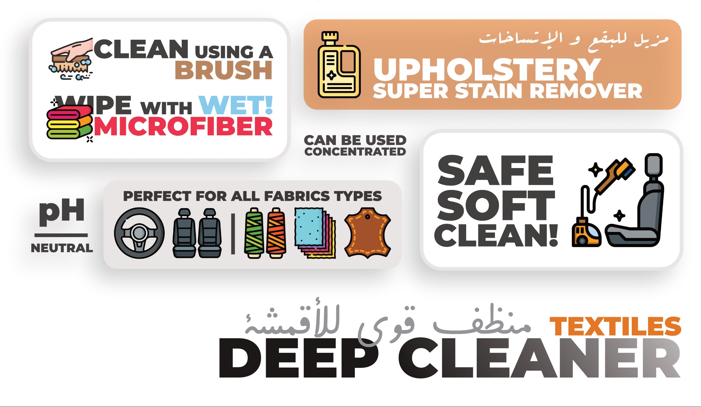 GAMCO Store Multi-Clean upholstery cleaner for fabric, leather, and alcantara. Safe, soft, and pH neutral formula for furniture and car interiors.