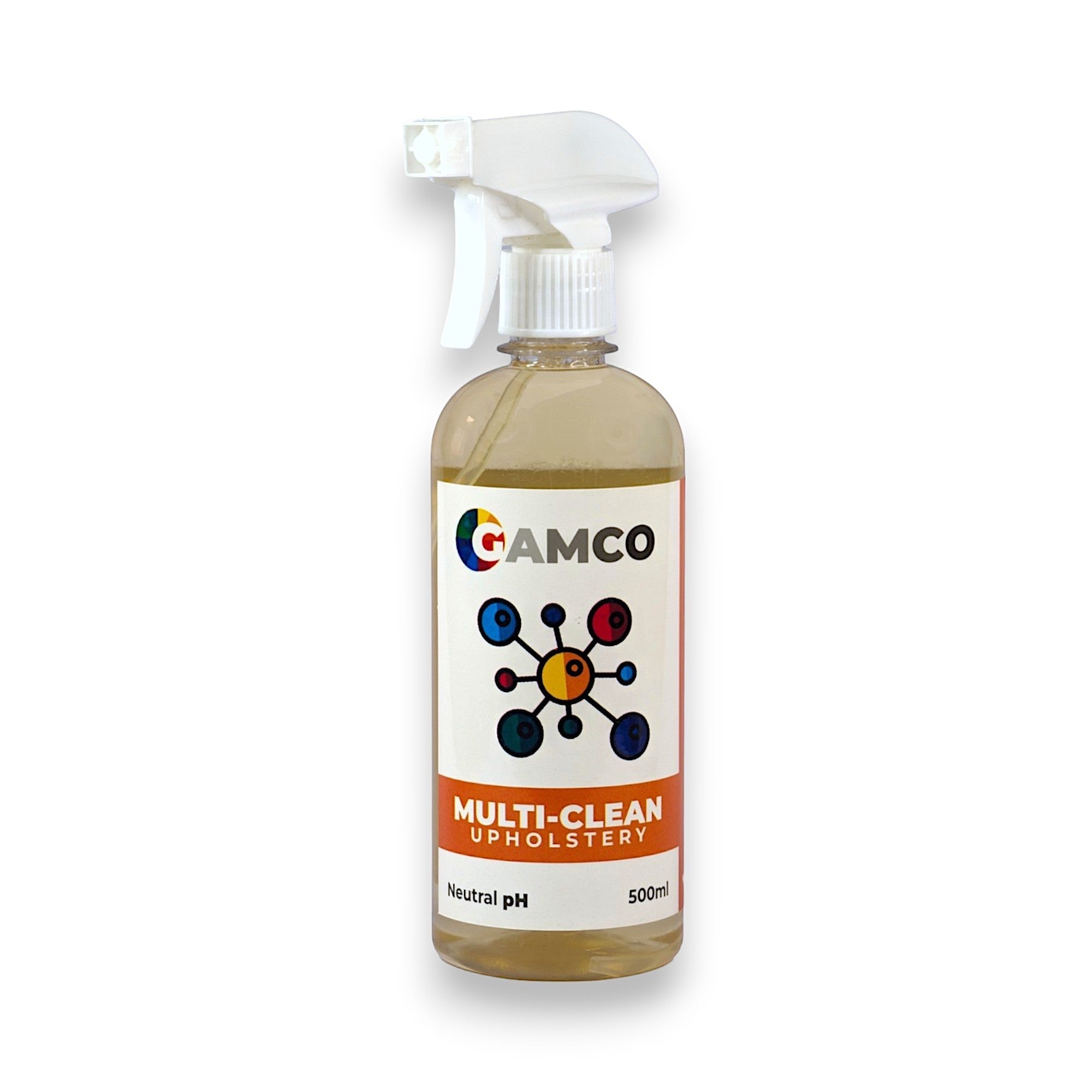 GAMCO Store Multi-Clean Upholstery cleaner spray bottle, neutral pH, 500ml. Ideal for fabric, leather, and Alcantara.