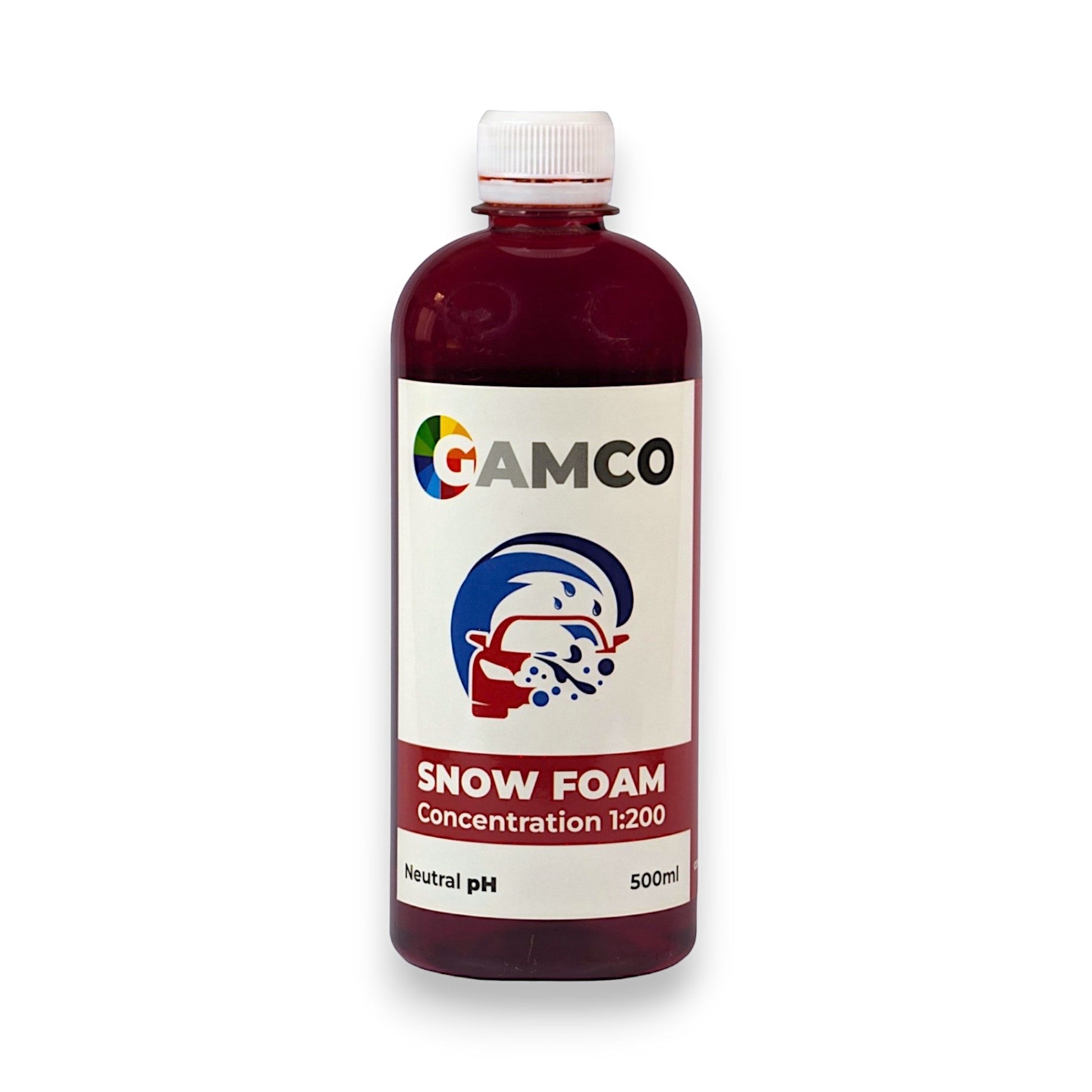 GAMCO Store Snow Foam concentrated car wash soap, 500ml bottle with neutral pH. Creates thick foam to lift dirt.