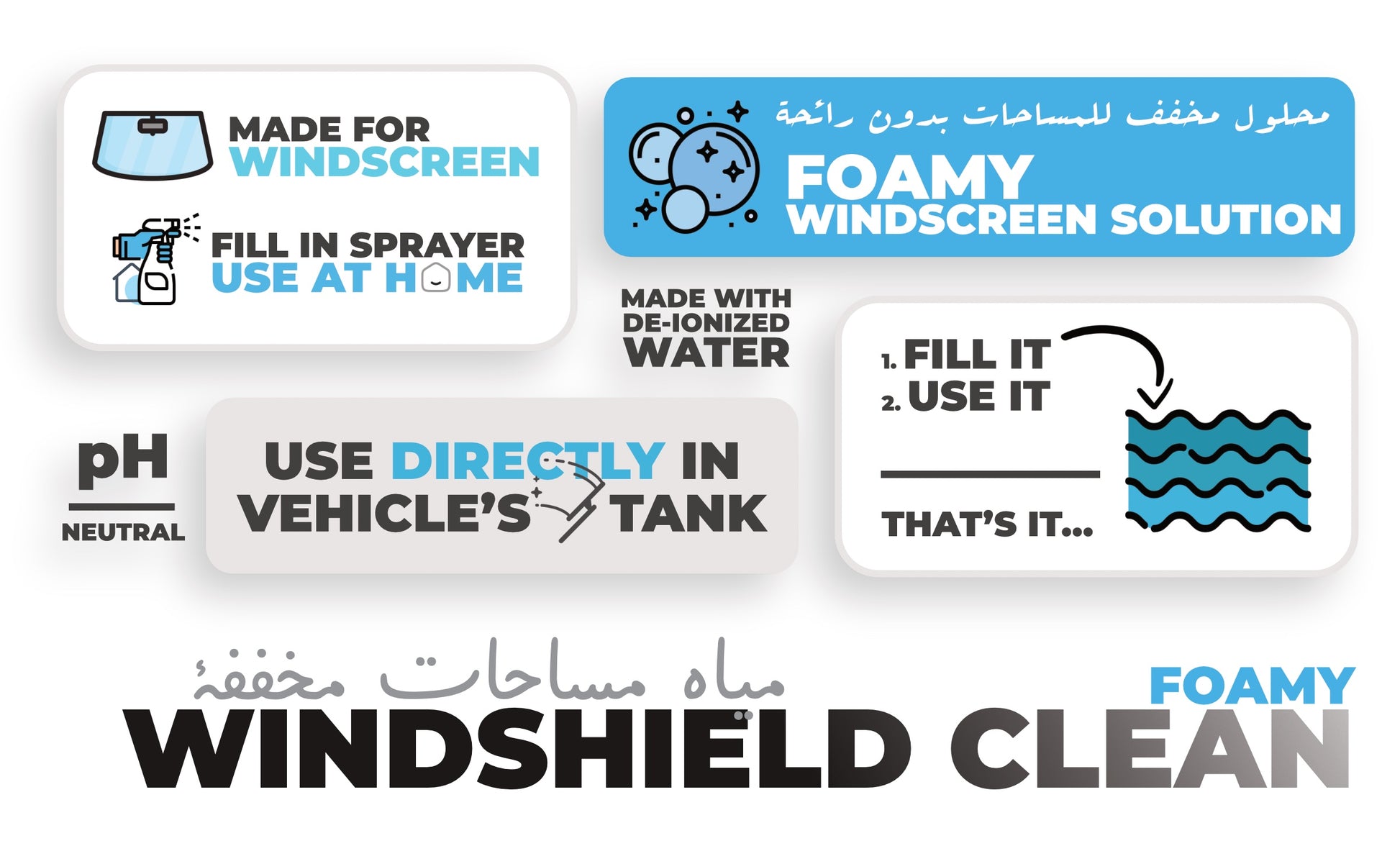 GAMCO Store windscreen washer fluid, foamy solution made with de-ionized water, pH neutral, for clear windshields.
